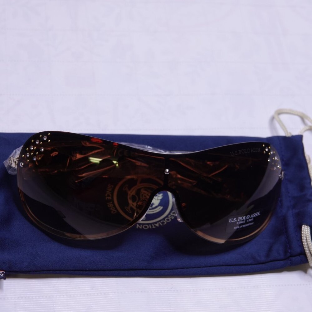 Womens U.S. Polo Assn.(R) Back Frame Shield Rhinestone Sunglasses